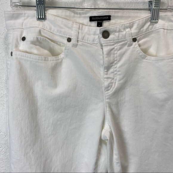 Eileen Fisher Straight Leg Organic Cotton White Jeans - Picture 7 of 9